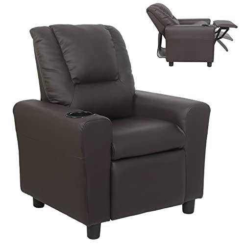 Chizzysit Kids Recliner Chair With Cup Holder, Toddler Recliner For Kids Age 0-5 With Adjustable Footrest, Small Child Sofa For Children Bedroom,Living Room-Brown #TOP9