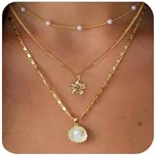 3 Piezas Collar para Mujer Collar de Oro de 14K Multicapa Estilo ...