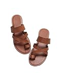 GORGLITTER Women's Cross Strappy Leather Flats Sandal Cute Dressy Toe Ring Open Toe Slip on Slide Sandals Brown 9