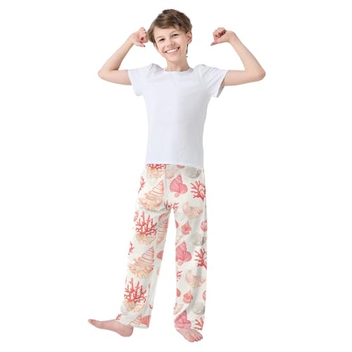 Boys' Pants Coral Seashell Light Pink Long Bottoms Jogger Pants Elastic Waist Trousers with Pockets S-XL2