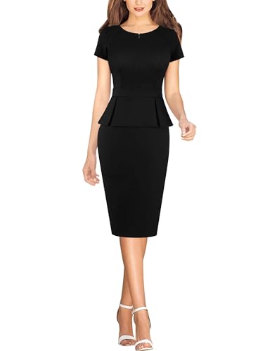 VFSHOW Womens Work Business Office Front Zipper Peplum Professional Church Pencil Sheath Dress2