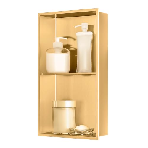 sunrik Niche Salle de Bain,Niche Murale Douche Acier Inoxydable,Niche Murale Douche Couche Double,Niche Douche Encastrable 30x60x10cm,Or