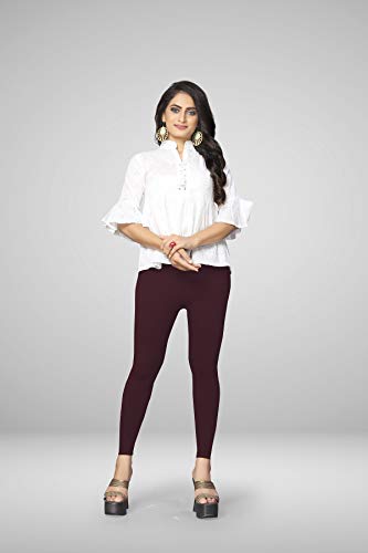 Image of Women's Cotton Skinny Leggings with Ankle Length Solid Pattern Mid Rise and Elastic Closure | Cotton Skinny Leggings for Womens
