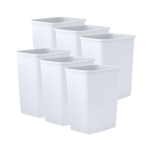 Superio Small 2.5 Gallon Plastic Trash Can, Waste Bin for Under Desk, Office, Bedroom, Bathroom- 10 Qt (6, White)