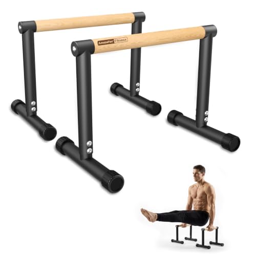 SNADER Wood Parallettes 12.8 High Push Up Bar & Dip Bar Anti-Slip Calisthenics Equipment for Handstand L-Sit Full Planche Gymnastics Home Gym Strength Training Supports 660 lbs