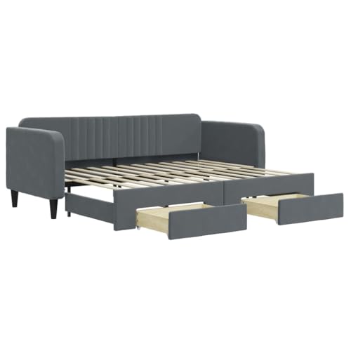 vidaXL Tagesbett, Sofabett Ausziehbar mit Schubladen, Gästebett Schlafsofa für Schlafzimmer Wohnzimmer, Sofa Ausziehbett, Dunkelgrau 80x200cm Samt