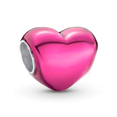 PANDORA Moments Metallic Rosafarbenes Herz Charm aus Sterling Silber, Kompatibel Moments Armbänder, 793337C03