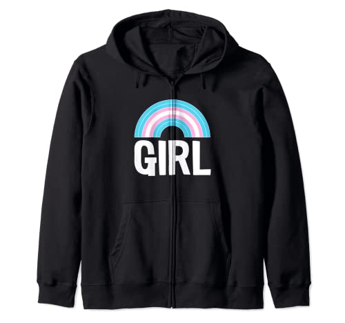 Transgender Girl Rainbow LGBT-Q Cool Trans Pride Flag Color Zip Hoodie