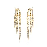 BKEPDY Pendientes Mujer Chapada en Oro de 18K Pendientes Aro con Cadena con Zirconia Cúbica Resistente al Agua Hipoalergenicos Minimalista Moda Joyas para Mujer (Oro 3)