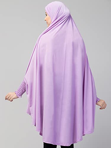 Image of NAZNEEN Women's Full Coverage Khimar Hijab with Sleeves and Under Cap |Solid Pattern Cotton Set for Hajj, Umrah, and Prayer| Comfortable One-Size Head CoveR