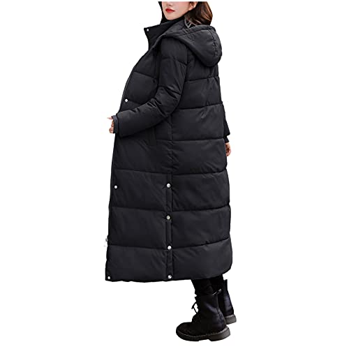unilarinna Manteau d'hiver chaud pour femme - Couleur unie - Élégant manteau épais - Veste en coton matelassé avec long manteau à capuche - Long rembourré - Doudoune pour femme, Noir , L Cover