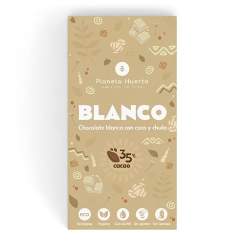 PLANETA HUERTO | Tableta Chocolate Blanco Vegano 35% Ecológico 100 g – Con Aceite de Oliva Virgen Extra – Sin Gluten, Sin Lactosa y Sin Azúcar Añadido