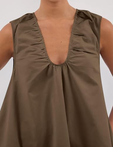 Image of OLAPTA Women Summer Sleeveless Babydoll Mini Tank Dresses Loose Fit Scoop Neck Ruched Short Dress with Pockets Party Clubwear
