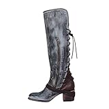 Folsky Damenstiefel Retro Overknee Stiefel mit dickem Absatz und High Heel Stiefel zum Schnüren Lässige Modeschuhe und Bequeme Schuhe