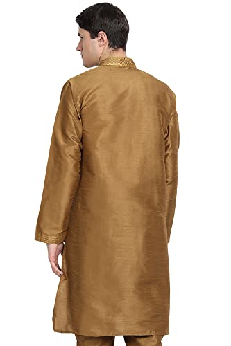 Image of Amazon Brand - Anarva Men Art Silk A-Line Kurta Embroidered Long Kurta