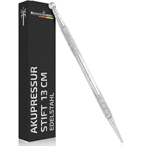 SCHWERTKRONE® Stylo d&rsquo;acupression en acier inoxydable 13 cm Boule 2,5/6 mm – Stylo méridien pour massage des points de pression