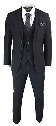 Mens 3 Piece Black Tailored Fit Complete Suit Classic Door Man Mourning Funeral