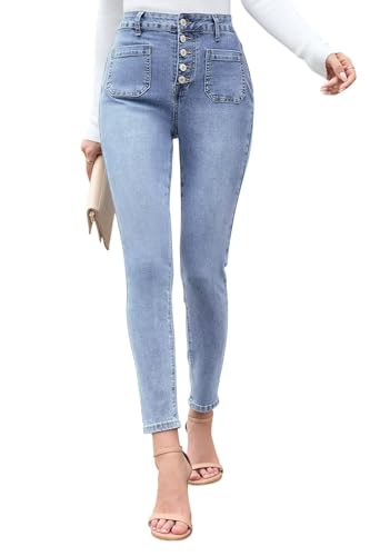Allimy Womens Plus Size Jeans Jeggings Blue Button Fly Stretchy