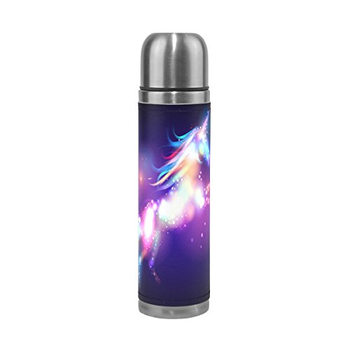 alaza Galaxy Unicorn Eau Bottleleak Proof Housse en Cuir véritable Double paroi Isotherme Bouteille Thermos pour Boissons Chaudes et Froides 481,9u00a0Gram