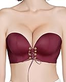 FallSweet Strapless Bra for Women Push Up Padded Brassiere Add Two Cup Bra Wirefree (Red, 36D)