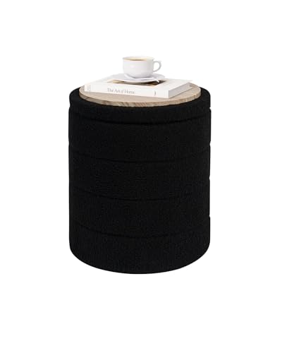 PINPLUS Hocker mit Stauraum Rund Aufbewahrungsbox mit Deckel, Faltbare Fußhocker Polsterhocker mit Stauraum Ø 37x45 cm für Wohnzimmer, Schlafzimmer & Flur, Schwarz