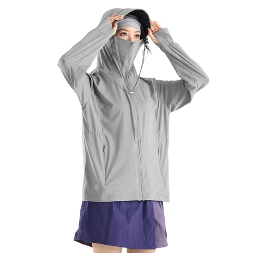 [§ｚｚ．ｌｕｘｉ] UV パーカー 冷感 -7℃ レディース UVカットラッシュガード パーカー 接触冷感 UVカット 水着 体型カバー ラッシュパーカー 長袖 涼しい UPF50+360度紫外線対策 通気性 吸汗速乾 フード付き 夏 薄手 (JP, アルファベット, L, グレー-タイプD「メッシュ付き＋通気口」)