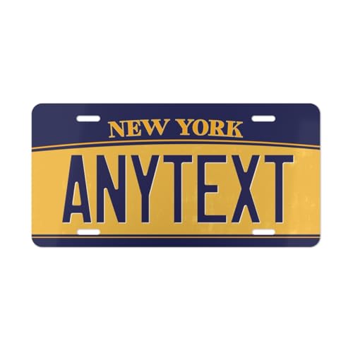 BARTME DESIGN Custom License Plate - New York Vehicle Vanity Tag - Front of Car or, Bike, Display - Fully Customizable Text - Two Standard Sizes