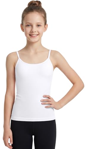 ATTRACO Ribflex White Tank Top Girls with Built in Bra Kids Camisole Spaghetti Strap Girls Dance Ballet Tank Top White M
