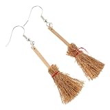 Alasum Pendientes Diseño de Escoba Mágica de Halloween para Mujer Hechos a Mano en Madera Color Café, Llamativos y Perfectos para Fiesta de Halloween