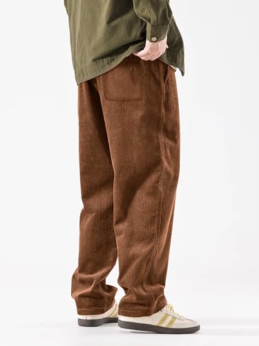 PLEPAN Mens Corduroy Pants Baggy Wide Leg Casual Elastic Waist Drawstring Loose Fit Sweatpants3