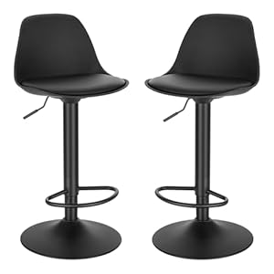 EUGAD Juego de 2X Taburete de Bar Giratorio, con Altura Ajustable Entre 60,5 y 82 cm, Taburete de Cocina, Estructura Metal, con Respaldo y Reposapies, 0651BY-2