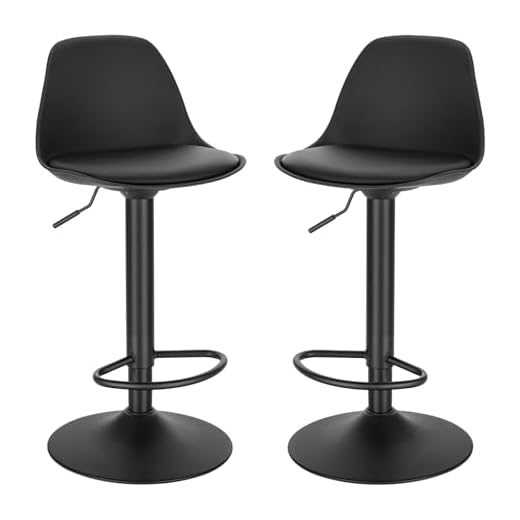 EUGAD Barhocker 2er Set, für Bar Küchen & Esszimmer, 360° drehbarer höhenverstellbar, Barstuhl mit Rückenlehne Fußstütze, aus PU, Schwarz