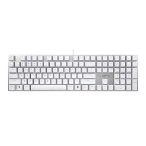Cherry KC 200 MX, Wired Mechanical Office Keyboard, Modern Design with Elegant Aluminum Surface, USB-A Connection, MX2A Silent RED Switches, White/Silver