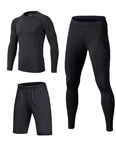 BUYKUD 3tlg Kinder Sportunterwäsche Fußball-Trainingsanzüge...