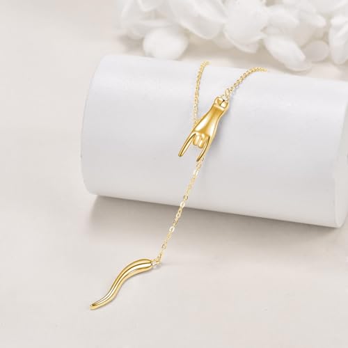 YAFEINI Italian Horn Hand Necklace Sterling Silver Cornicello and Mano Cornuto Pendant Necklace Good Luck Italian Amulet Pendant Jewelry for Women Girls Gifts3