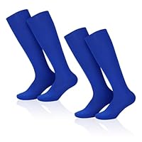 SKHAOVS 2 Pairs Blue Football Socks for Boys Girls, Long Soccer Socks Breathable Sports Sock Trainer Sock Running Socks Hockey Rugby Socks, Long Kids Football Socks for Aged 5-12