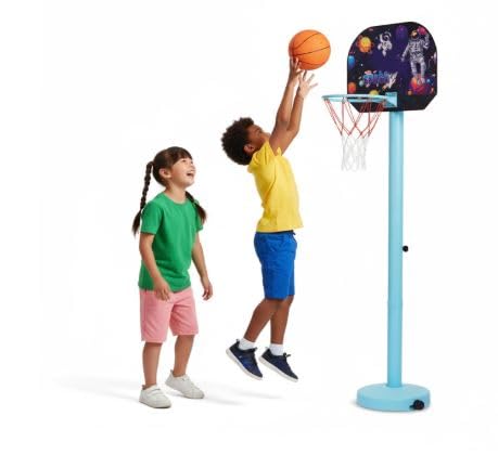Image of Basketball Play Set for Kids with Adjustable Basketball Hoop, Tic Tac Toe & Dot Game Board, Basketball Net Stand Indoor Outdoor Toy, Best Gift for Boys & Girls - Multicolor
