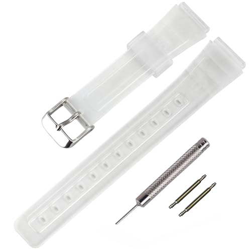 TPU製ウォッチストラップの交換用 Casio F-91W/F-84/F-94/F-105/F-108/A-158用バンド(男性・女性兼用) (Translucent/Silver Buckle)