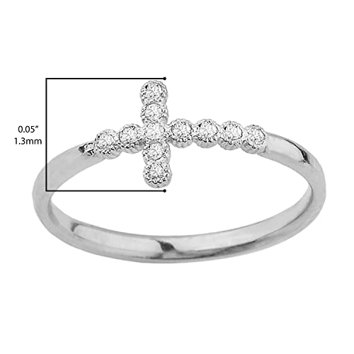 10K White Gold 1/12 Cttw Diamond Milgrain Edged Bezel Set Sideways Cross Statement Ring (J-K Color, I1-I2 Clarity) - Size 8 #TOP2