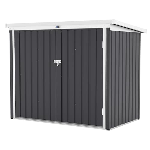 GarveeLife Outdoor Storage Shed, 80 Cu.Ft Outdoor Trash Can Storage Box with Lockable Door&Sloped Roof,Cabinet with Multi-Use Rust Prevention Galvanized Steel Enclosure for Yard, Garden, Pat