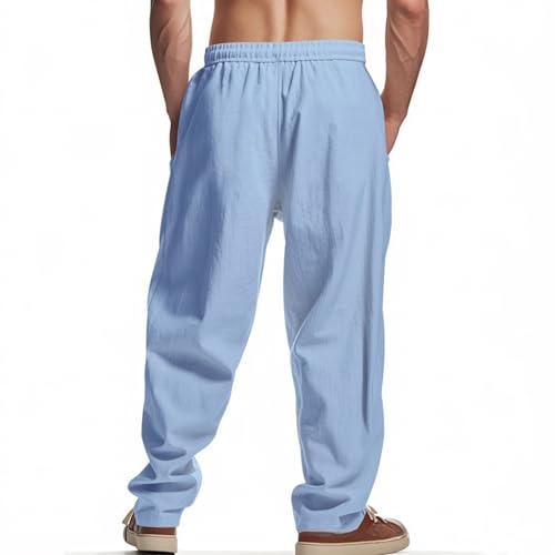 PORCLAY Mens Linen Casual Pants Elastic Waist Drawstring Hip Hop Trousers Wide Leg Yoga Beach 2025 Summer Pants2