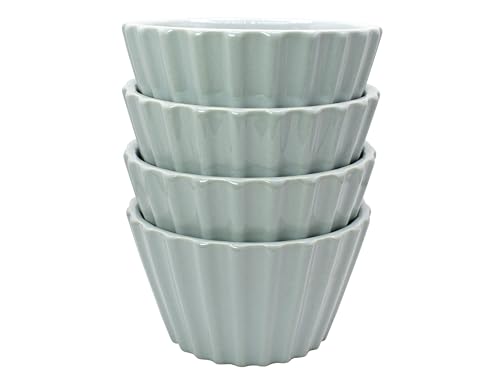 Set of 4 Ramekin Set, 5oz Soufflé Dishes Ribbed Design, Stackable...