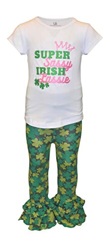 Image of Unique Baby 2 Piece Girls Double Ruffle Leggings Outfit with Short Sleeve Shirt Kid and Toddler Clothes Set