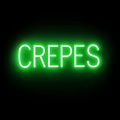 Image of SpellBrite LED Neon CREPES Sign for Business - Green, 23 inch x 6 inch | Ultra-Bright Click-Together Signage for Restaurants, with Visibility from 500 Feet - 8 Animations, 6 Brightness Settings