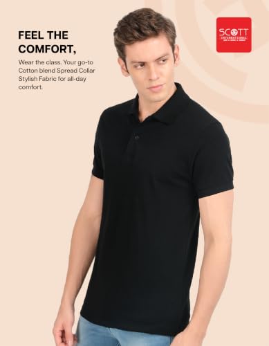 Image of Scott International Men's Cotton Polo T-Shirt | Six Degrees Soft & Breathable Collared T-Shirt | Half Sleeve Regular Fit Casual Wear | Comfortable Everyday Polo T-Shirt for Men