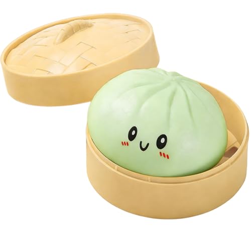 Giant Dumpling Squishy, Mystery Dumpling Squishy, 4 Inch Jumbo Dumpling Stress Ball, Rainbow Mystery Squishys Bun, Anxiety Relief Fidget, Soft Squeeze Decompression Dough (Green)