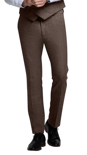 Men's Tweed Herringbone Pant Dress Pants for Men Hidden Expandable