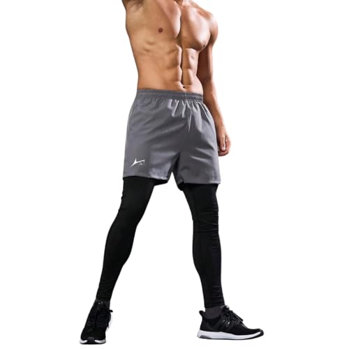Image of PROSHARX 2 in 1 Active Dual Pants | Men's 2 in 1 Running Pants, Gym Workout Compression Pants for Men Training Athletic Pants