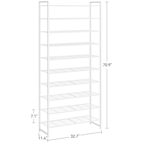 Image of Nunsino Shoe Rack for Closet, Metal Shoe Organizer, 10 Tier Garage Shoe Rack Max Holds 50 Pairs,Shoe Storage Shelf,Entryway,White