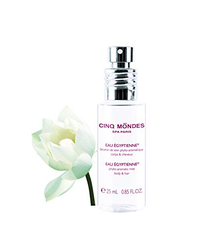 Cinq Mondes Eau Egyptienne Fresh Aromatic Mist- 0.8 oz, for body, hair or home with natural aromas of Jasmine, Lotus and Rose